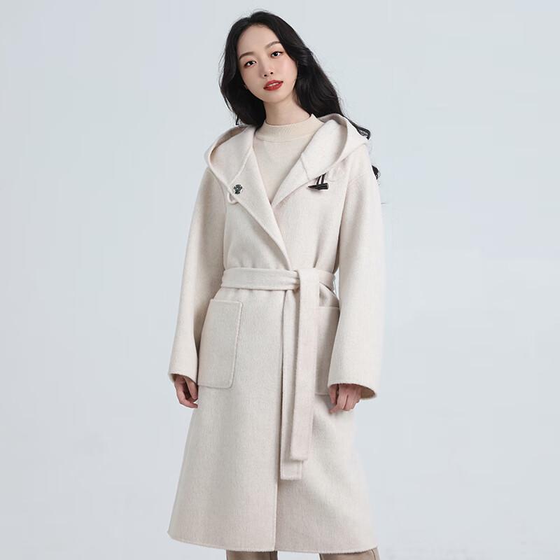 Yiliteng Women's Double-Faced Pure Wool Long Coat with Belt