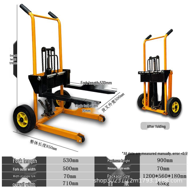 Compact Manual Hydraulic Forklift: Lightweight Foldable Stacker for Lifting and Handling