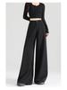 Women's 2025 Summer Black Wide-Leg Pants: Pear-Shaped, Slimming, High-End Drape, Loose Fit