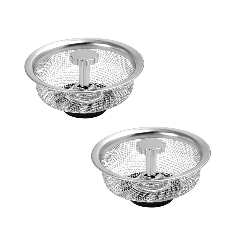 Sink Drain Strainer 2pcs-Stainless Steel Food Catcher,Kitchen Accessories With Handle and Plug,Sink Drain Filter,For Most Sinks