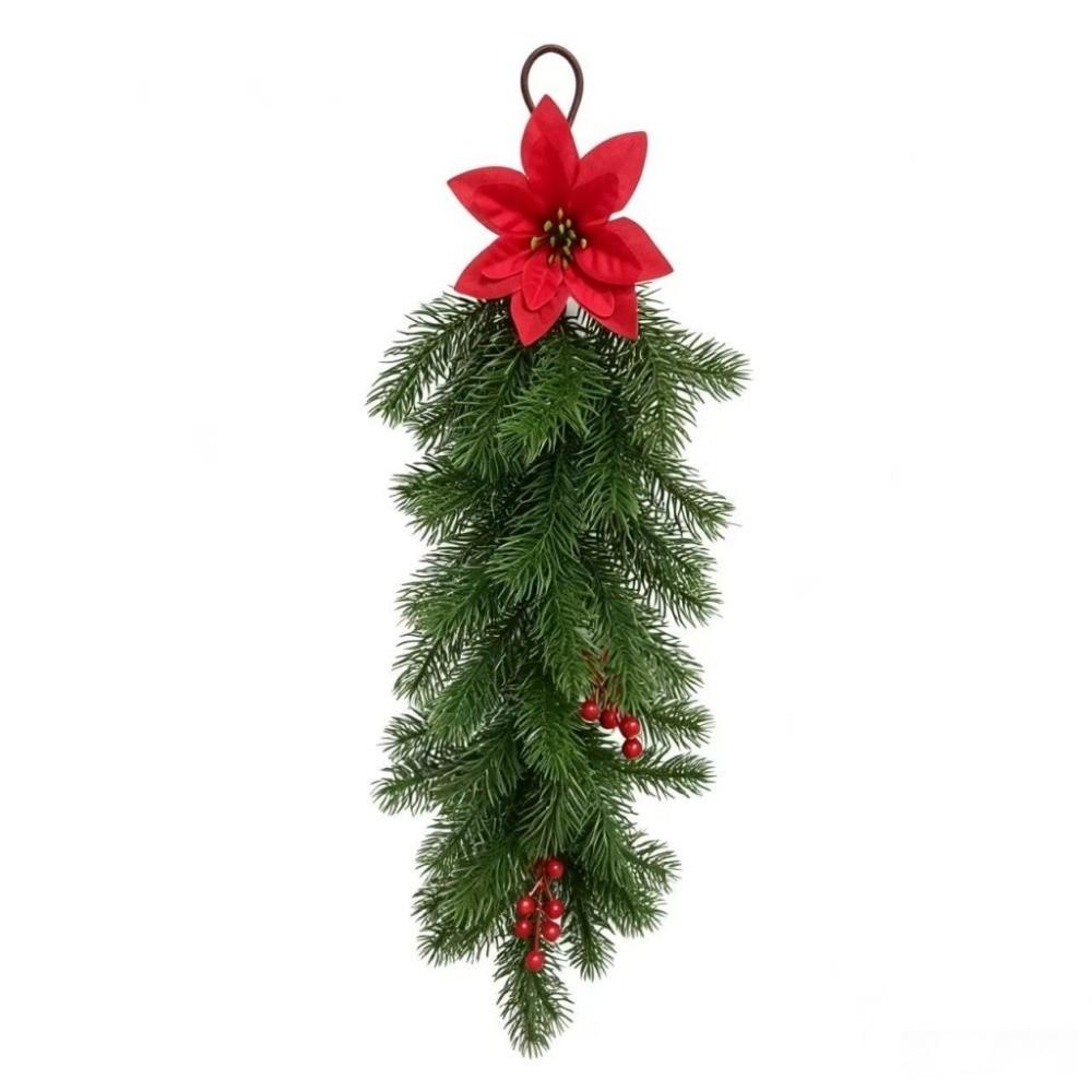 1 pc Plastic Artificial Pine Hanging Spray Realistic Red Berries Teardrop Swag  Front Door