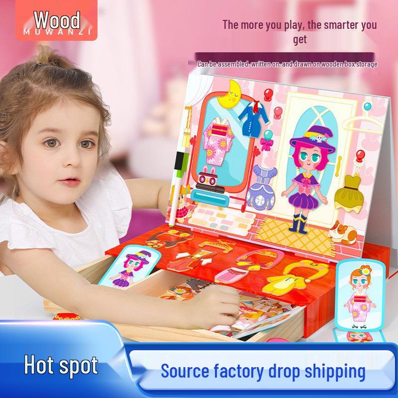 

Children s Wooden Magnetic Dress-Up Puzzle and Drawing Board