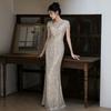 Evening Dress Women's New High-end Temperament Long Shoulder Tassel Host Annual Meeting Fishtail Sequin Dress