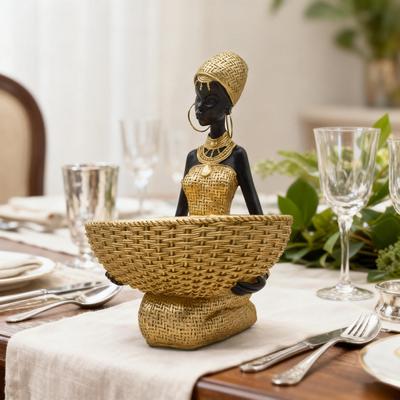 Stammesdame Skulptur Frauenfigur Süßigkeitenschale Allerlei-Behälter Harz Ornament Afrikanische Statue für