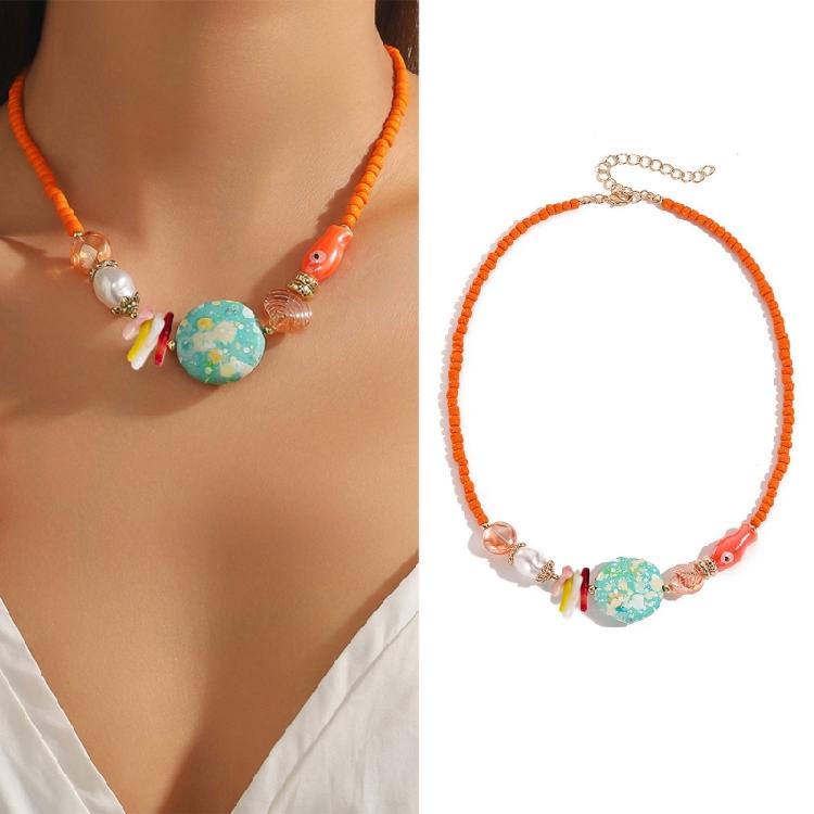 Vintage Sea Charm Pendant Neckchain Fashionable Beaded Necklace Temperament Neckwear Fashion Jewelry Piece