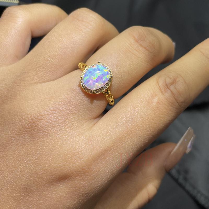 Natural Opal Ring Female Engagement Wedding Promise Ring  Silver Feminine Party Jewelry Gift 8*10mm