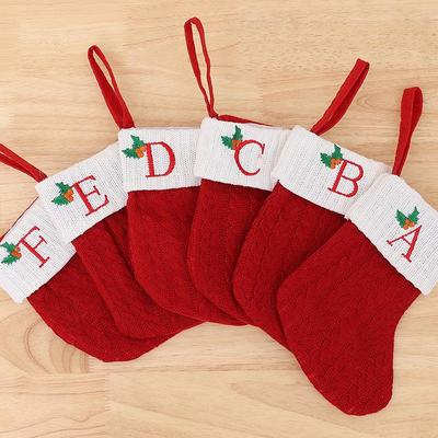 Red Knitted Christmas Stockings with Embroidered Letters for Kids