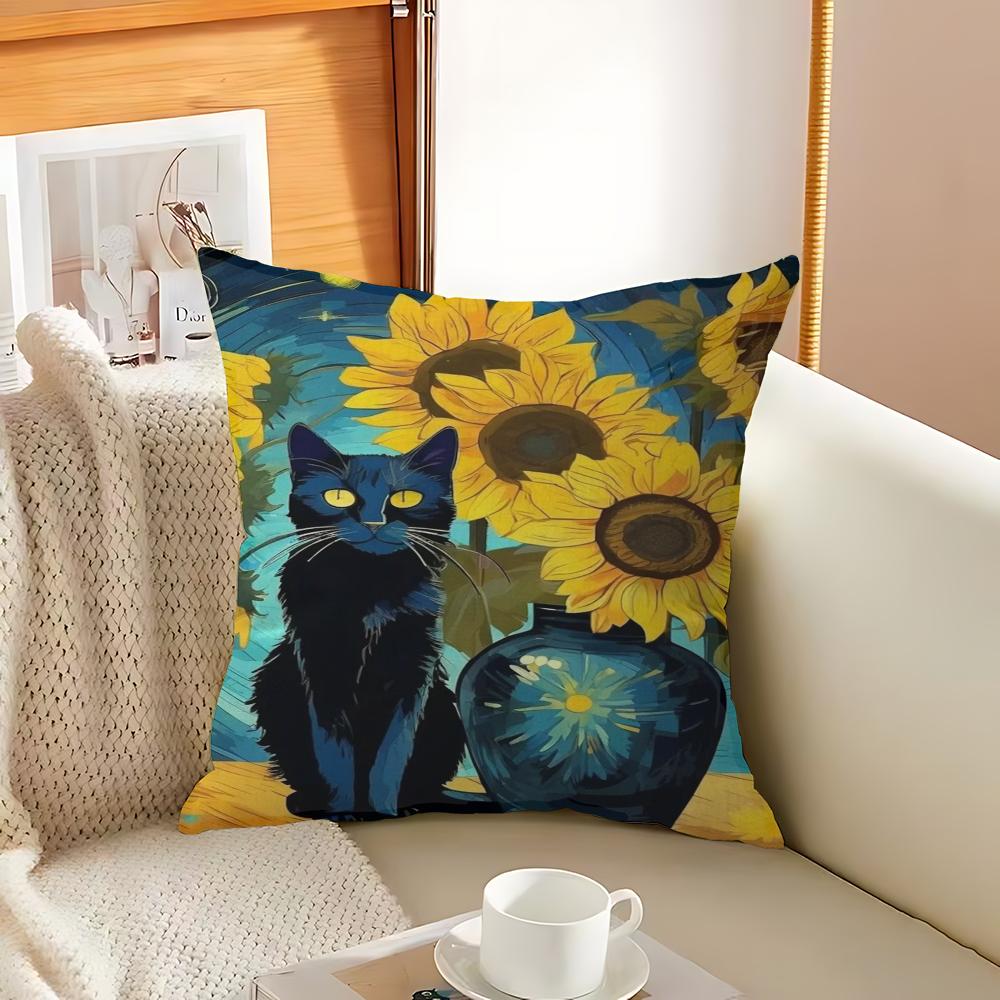 Monet Black Cat Van Gogh Sunflowers Pillowcases Home Bedding Decorative Pillow Cover Wedding Super Soft Pillow Case