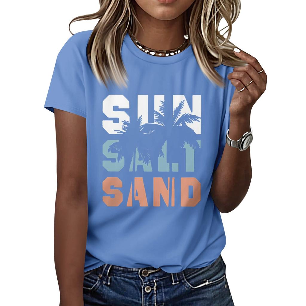 Dámské ležérní tištěné tričko s kulatým výstřihem, svetr s krátkým rukávem