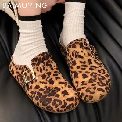 Bailarinas de Leopardo Zapatillas de Mujer Felpa Corta Zapatos de Algodón Slingback Ante Invierno Zapatos Casuales Tendencia 2024 Acogedor Cálido Mujer Zapatillas