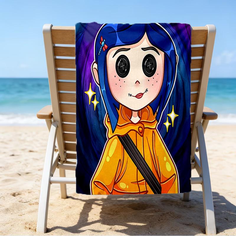 1pc Coraline Beach Towel, Beach and Seaside Swimming Pool Equipment, Fashion Pattern, Rectangular, Travel Essentials