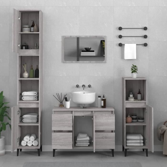 VidaXL Ensemble De Meubles De Salle De Bain 3 Pcs Sonoma Grey 3185611