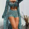 New European and American Women's Split Swimsuit Blouse Three-piece Gather Beach High-waisted Bikini