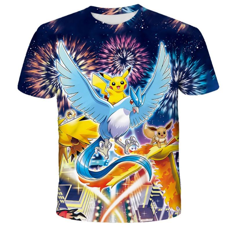 2025 New Anime Chilren's T-shirts Kids 3D T-shirts Boy's Clothing Pokemon Boys Girls Short-sleeved Travel Parent-child Clothing