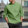Men's Casual  3/4-Sleeve Shirt - Stand Collar Loose-Fit Breathable Solid Color With Pocket
