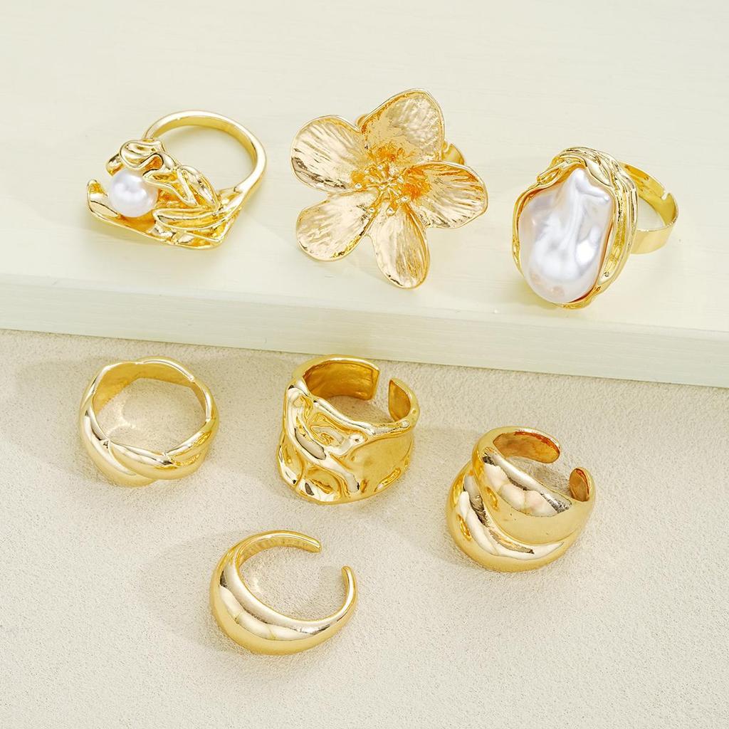 12er Set Unregelmäßige Barockperlenringe, Vergoldete Knöchel-Stapelringe, Umweltfreundlicher Schmuck für Europäische Frauen