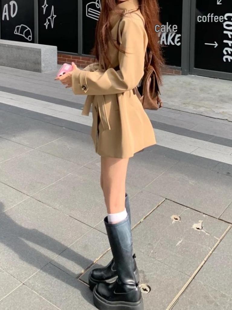 MIU Style 2025 Autumn Double-Breasted British Korean Trench Coat for Women