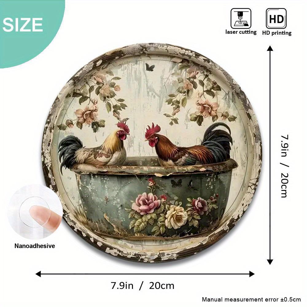 intage Hahn Blume Runde Aluminium Decorative Sign Bauernhof Wandkunst Rustikale Hhner Deko Geschenk fr Hhnerliebhaber 20x30cm(7.8x11.8inch)