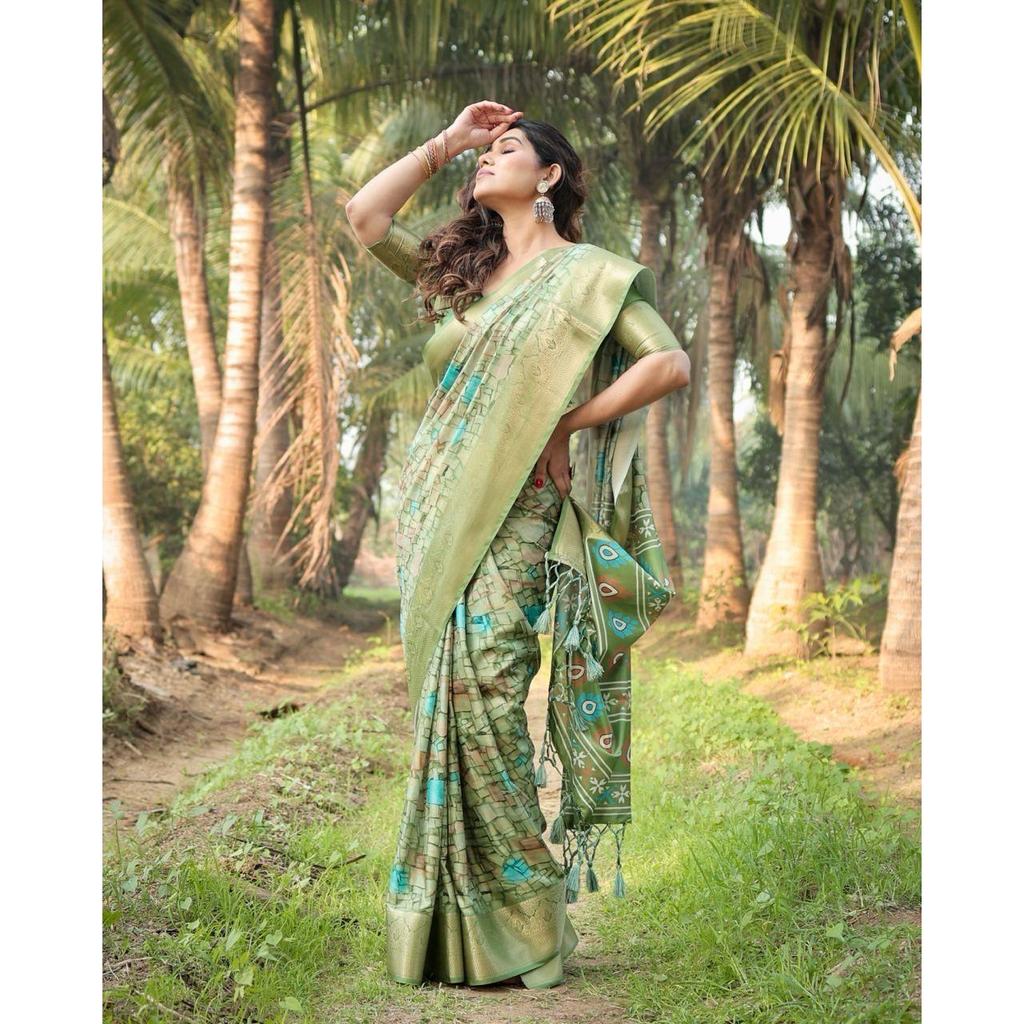 Pure Silk Digital Printed Saree, Exuding Regal Charm With Its Rich Pallu And Intricate