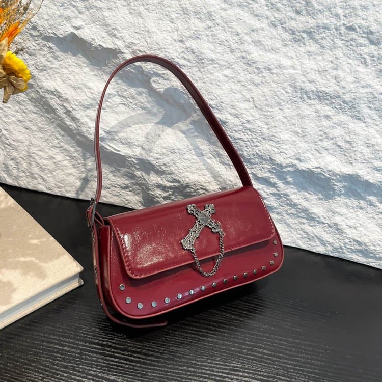 Nieten-Kreuz-Achseltasche Damen-Schultertasche