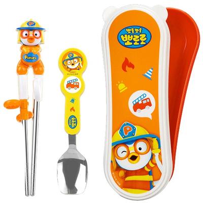 Edison Pororo Easy Spoon Case Set for Right Hand, Fireman Pororo, Single Item, 1 Set, Korean Popular Tableware
