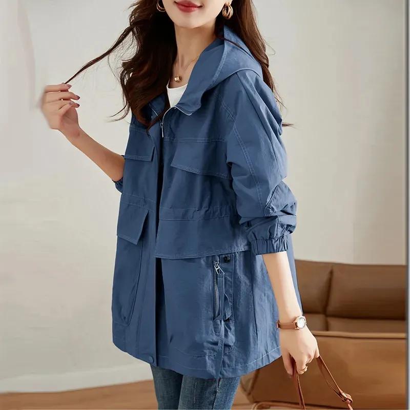 Frühling Herbst Damen Trenchcoat Mittellang Locker Damen Übermantel Windbreaker Damen Oberbekleidung Basic Mantel Futter