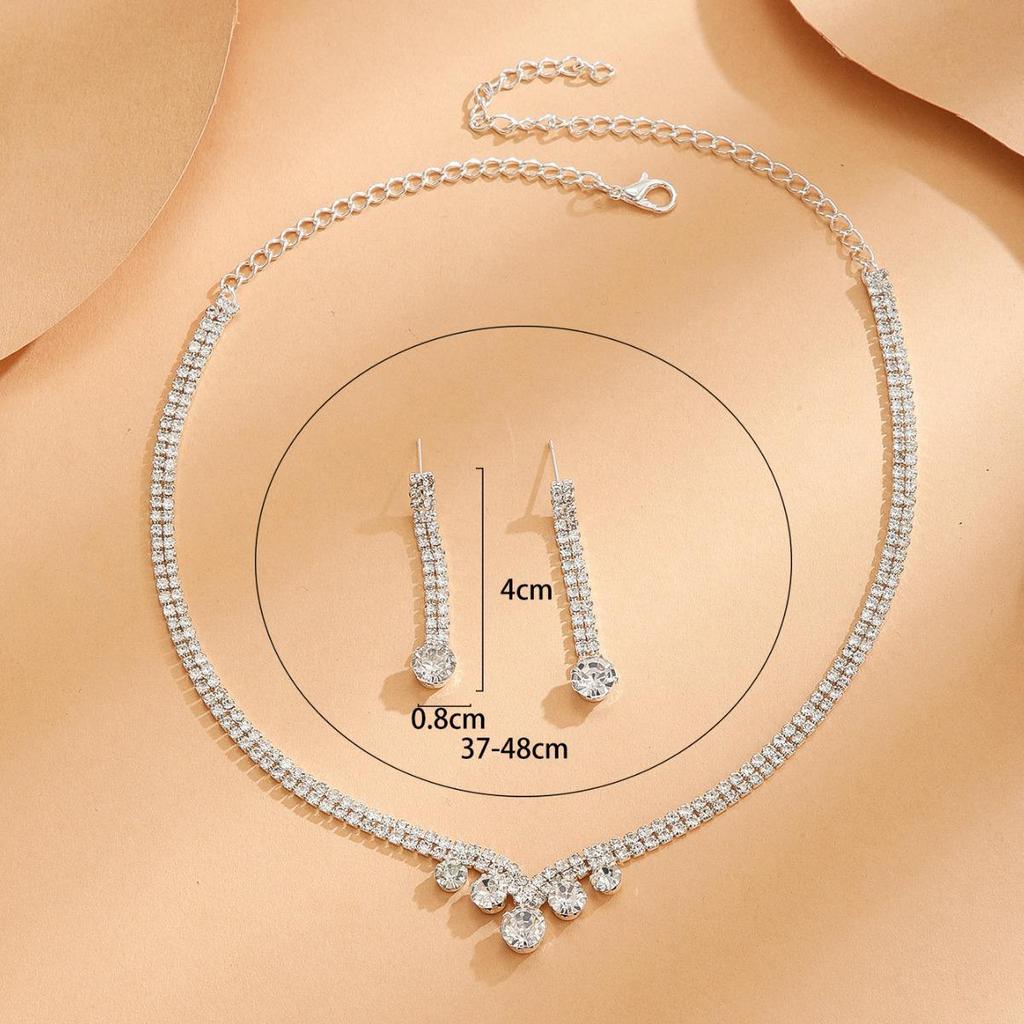 European Fashion Bridal Jewelry: Diamond Tassel Necklace & Earring Set