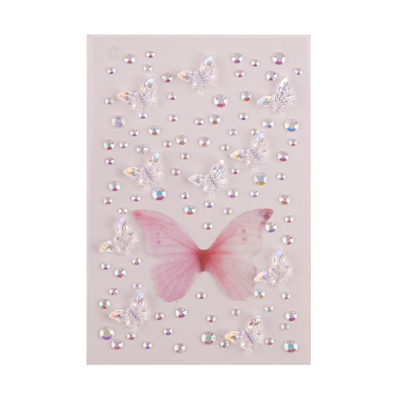 Waterproof Rhinestone Butterfly Face Stickers Pearl Temporary Tattoo Stickers Lasting Glitter Body for Nail Face Makeup Decora