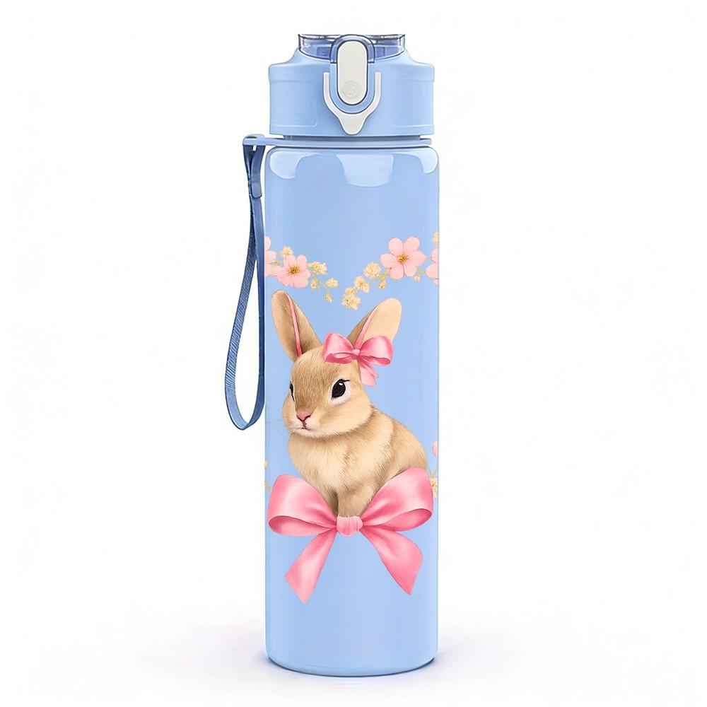 1PC Heart Floral Bunny 750ml Color Plastic Sports Water Bottle Leakproof Flip Straw Lid Suitable for Sports Office Home Use