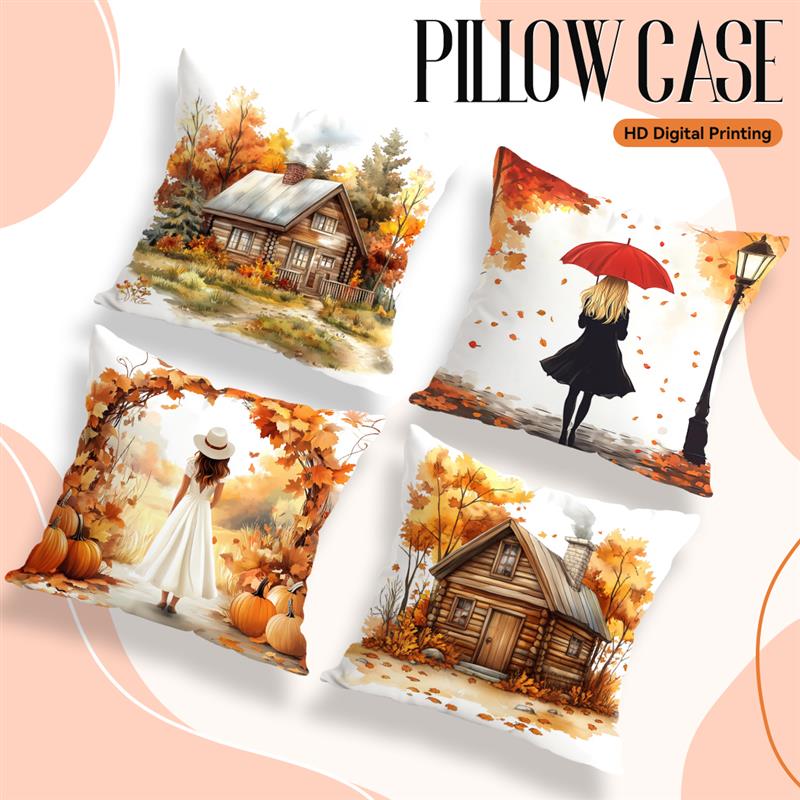 Autumn Themed Cushion Pillowcase Printed 100% Polyester 45X45Cm Throw Pillowcover Decorative Sofa Cushion Pillowslip Home Decor