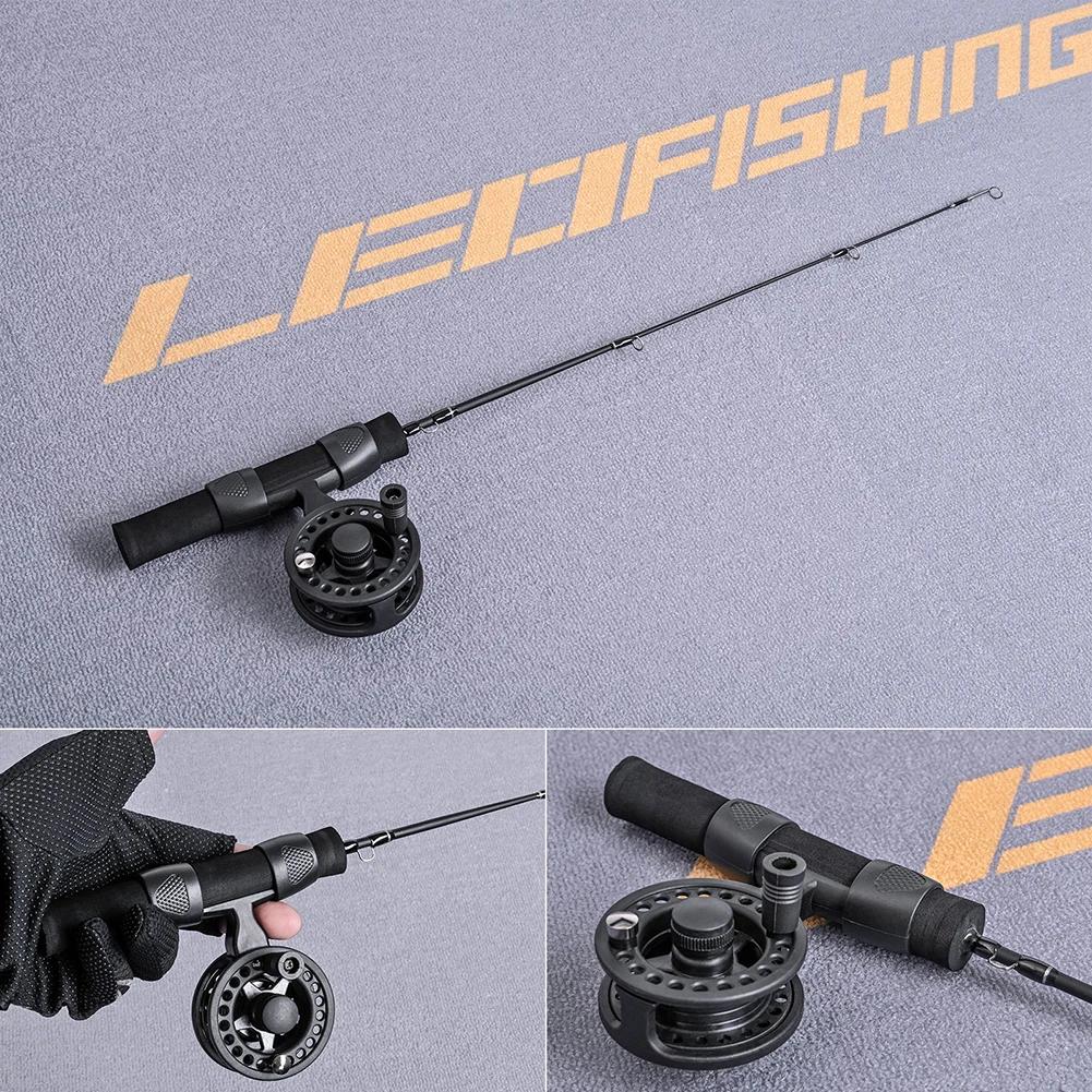 LEO 51cm Canna da Pesca Invernale Canna da Pesca in Fibra di Vetro con Mulinello Portatile Ultra-corta Impugnatura Antiscivolo Attrezzatura da Pesca A