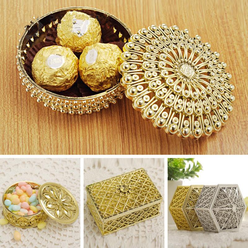 Plastic Retro Hollow Gold Foil Candy Box Chocolate Gift Treat Boxes Jewelry Storage Wedding Favor Box Party Favor Souvenir