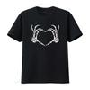 Womens T Shirt Skeleton Hands Love Heart Sign Bones Costume Funny Halloween Casual Tops Black X Large Vintage Washed Stretched