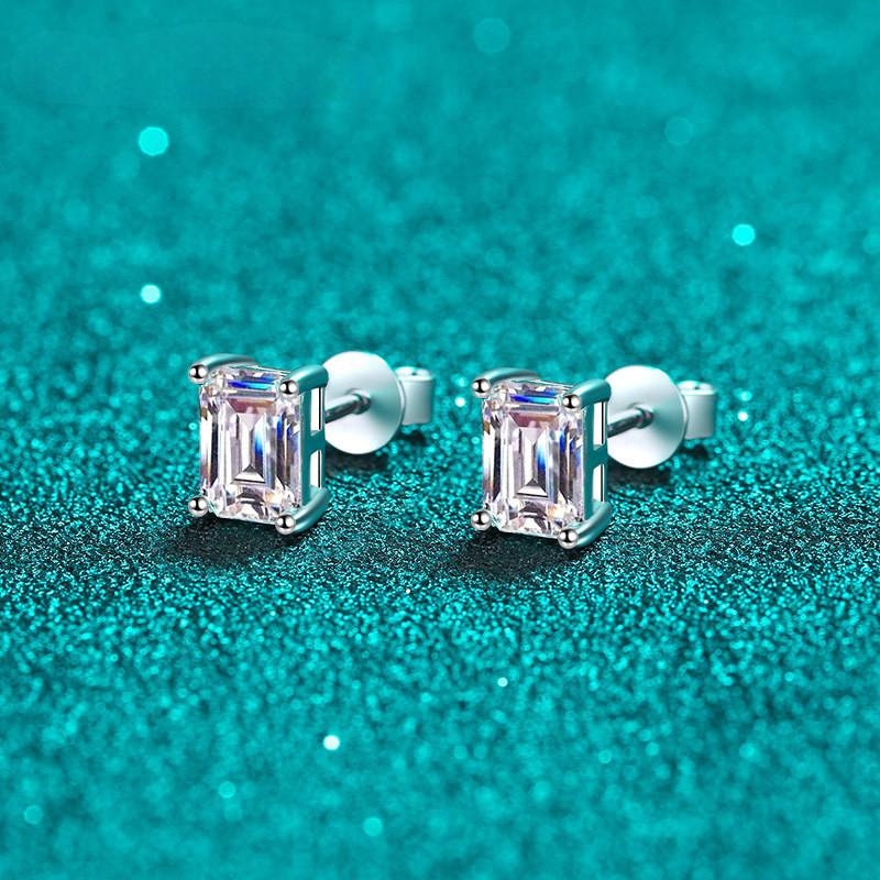 

Классические серьги-гвоздики изумрудной огранки 2 карата D цвета VVS из стерлингового серебра 18 карат из белого золота с багетом и бриллиантами, серьги с драгоценными камнями, ювелирные изделия 0.5ct total 1ct