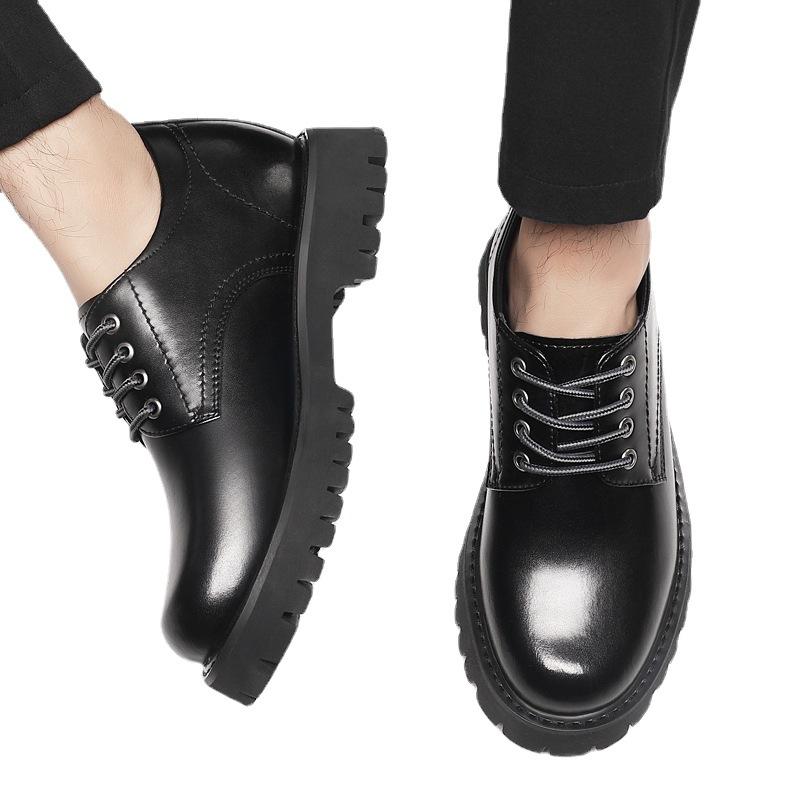 Inner heightening leather shoes 8cm men's big head and thick sole invisible heightening wedding gift shoes genuine leather business formal men's le