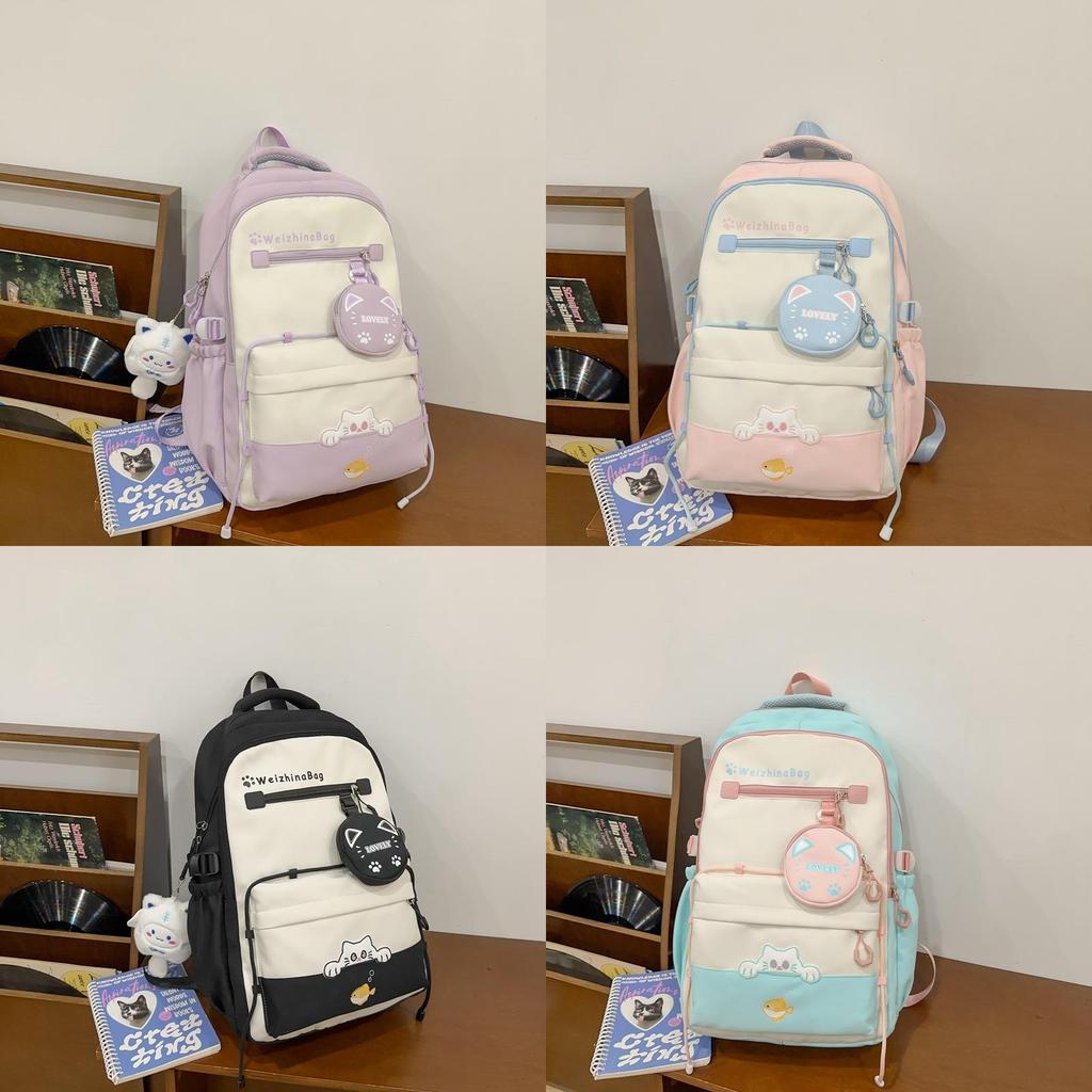 Girls Nylon School Backpack With Design For Middle School Daily Use