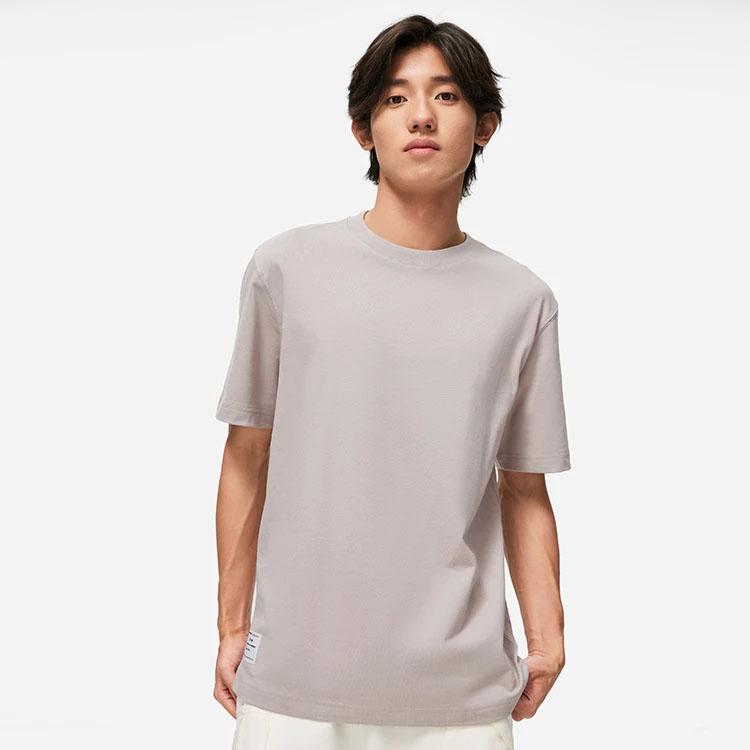 Li Ning Sports Lifestyle Series Solid Color Round Neck Short Sleeve T-Shirt Men Tops Goat-Gray AHST187-9