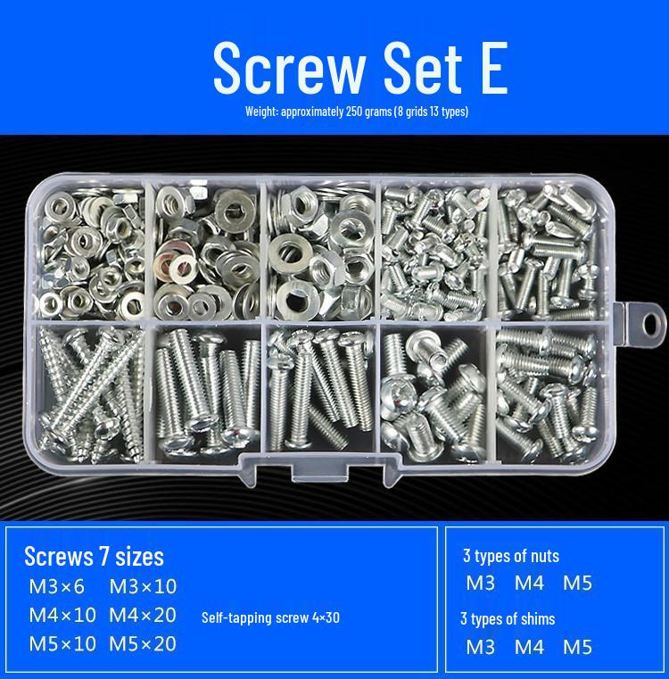 Baolian Phillips Pan Head Self-Tapping Screw Set with Nut Cap & Washer (Sizes M2-M6)