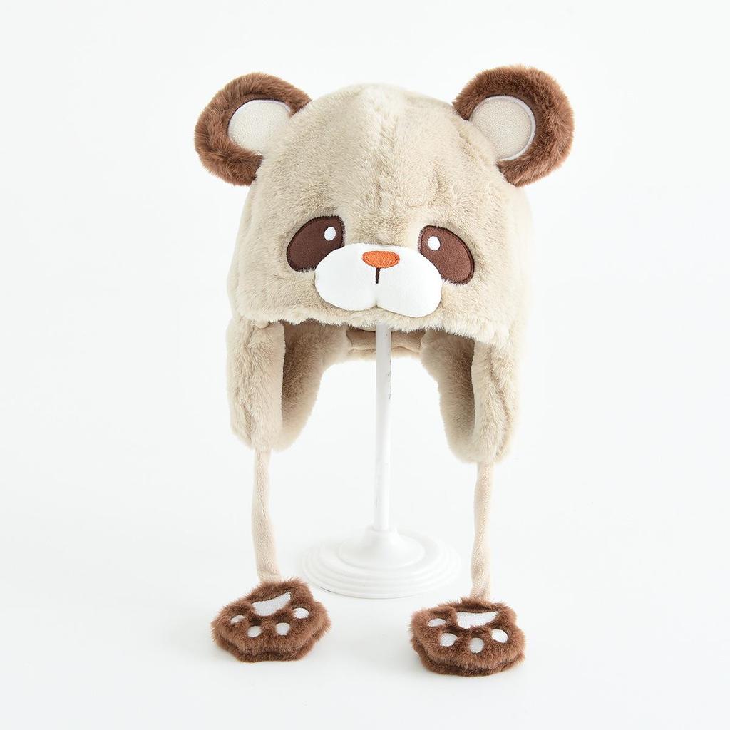 Kids' Warm Plush Hat with 3D Ears - Thick, Windproof, Ear-Protective Pullover for Autumn and Winter