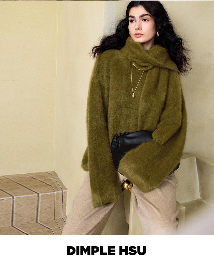 Autumn/Winter 2026 Slimming Faux Fur Cashmere Wool Mulberry Silk Pullover Sweater