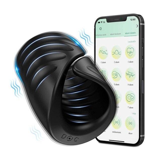 Erkek Mastürbatörü Penis Eğitimi Glans Eğitmeni Uyarıcı Vibratör APP Kontrollü Geciktirici Horoz Halkası Erkekler için Glans Eğitmeni