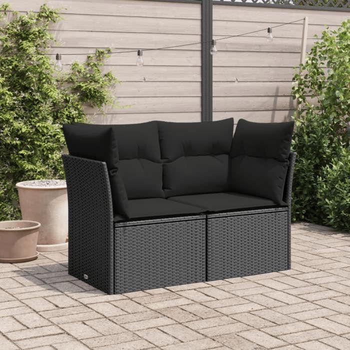 VidaXL Garden Sofa with Cushions 2 Seater, Seat with Backrest, Patio Backyard Terrace Outdoor Furniture, Black 365986