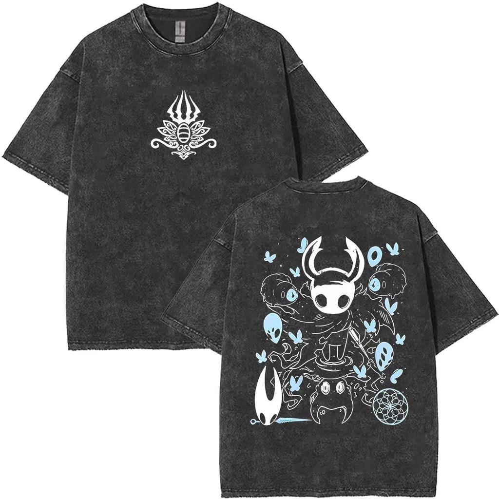Summer Hot Sale 2026 Game Hollow Knight Washed T Shirt Men Women Vintage Top Hip Hop Streetwear Oversized Tshirt Short Sleeve Casual Clothing