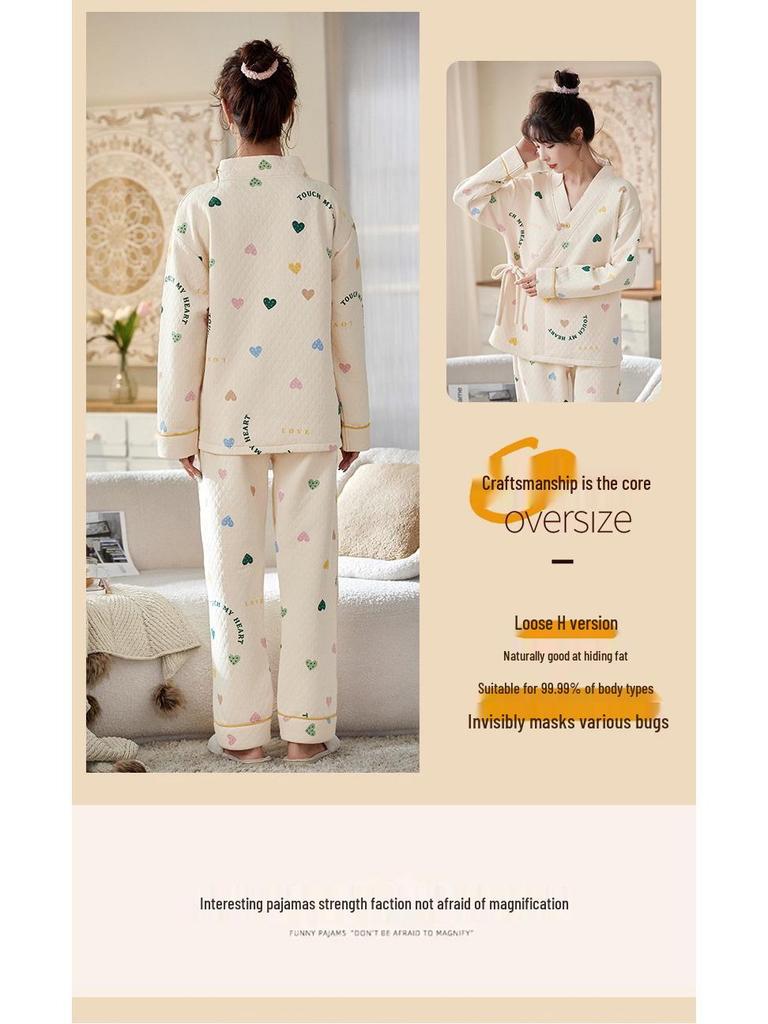 Gesteppter Langarm-Kimono-Stil Umstands- & Stillpyjama - Warmluft-Baumwoll-Cardigan Homewear