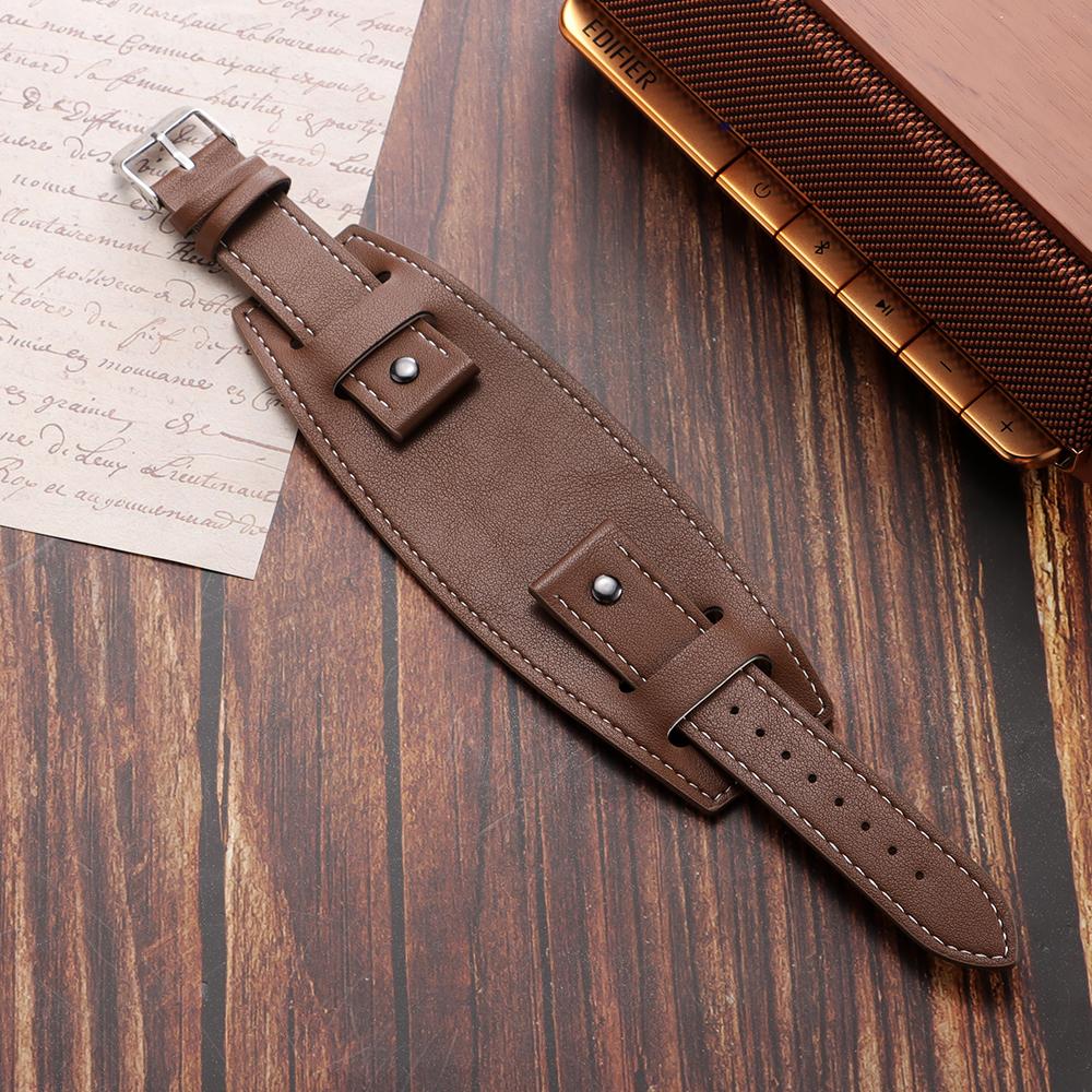 Leather Watch Strap 20mm 22mm 24mm with Mat Strap Retro Style Design Black Brown Men Women Bracelet Universal Business Wristband