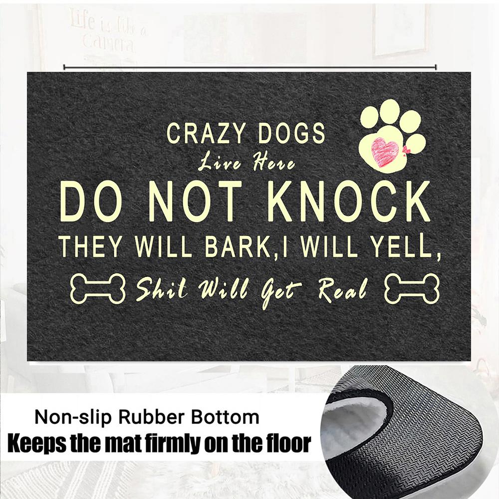 Crazy Dogs Live Here Do Not Knock They Will Bark Doormat Rubber Bathroom Kitchen Mat Garden Garage Door Floor Mat Non-Slip