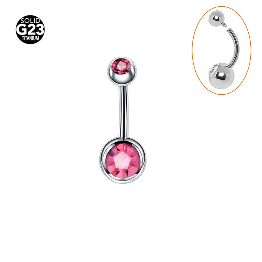G23 Titanium Zircon Navel Ring: Internally Threaded F136 Alloy with Double Ball Diamond Design Piercing Jewelry.