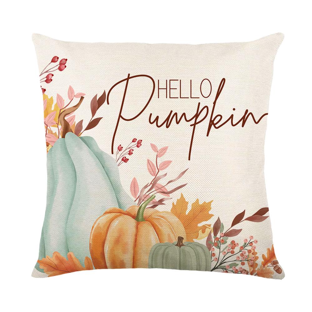 Thanksgiving Pillow Cover Autumn Pumpkin Series Linen Printed Pillow Cover Living Room Sofa Cushion Cover