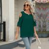 Women's Spring and Summer New Round Neck Lace Chiffon Shirt Loose Strapless Middle Sleeve Tops