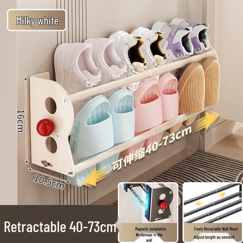 Magnetic Wall-Mounted Telescopic Shoe Organizer - Punch-Free, Double-Layer Storage Rack for Entryway